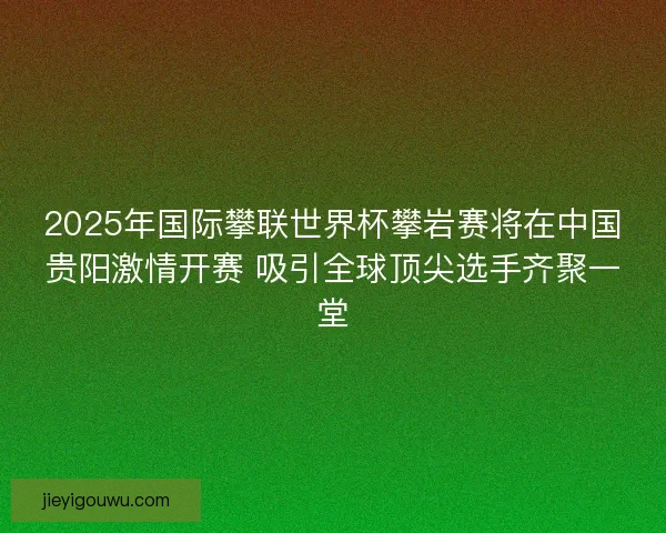 2025年国际攀联世界杯攀岩赛将在中国贵阳激情开赛 吸引全球顶尖选手齐聚一堂