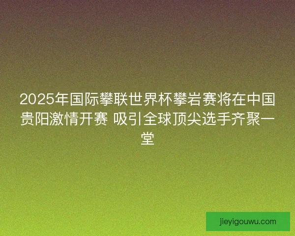 2025年国际攀联世界杯攀岩赛将在中国贵阳激情开赛 吸引全球顶尖选手齐聚一堂